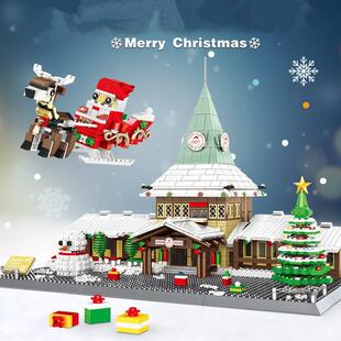 万格6218圣诞老人办公室大颗粒拼装积木儿童益智成人减压玩具摆件