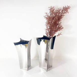 现代简约样板房售楼处菱形不锈钢花瓶摆件家居客厅餐桌插花装饰品