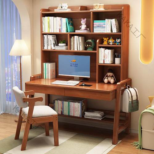 LCP1实木书桌书架可升降一体式儿童学习桌卧室简约家用中小学