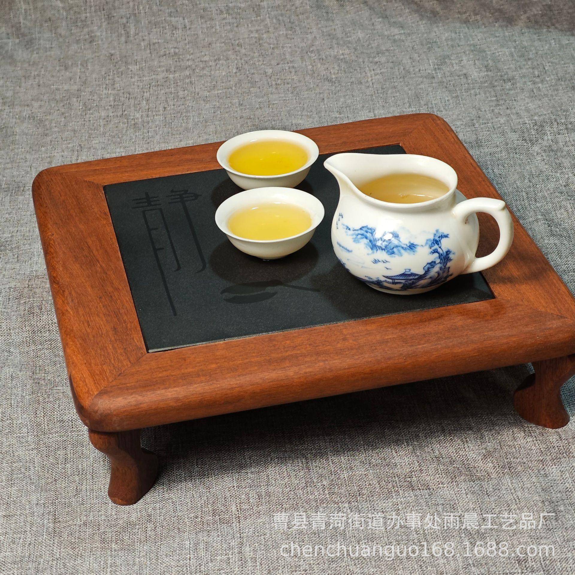 乌金石茶盘实木复古木质瓷板画干泡台青石板干泡台现货