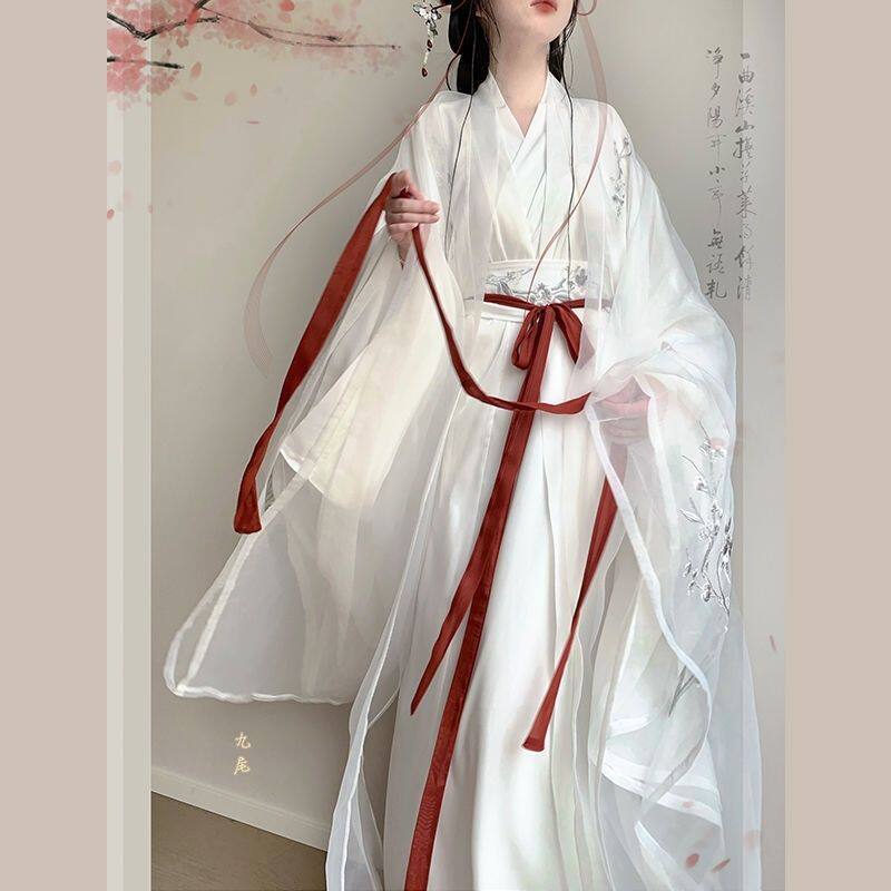 显瘦刺绣新款梨花日常亭爆款直裾大袖魏晋风汉服重工超仙梨花WHSM