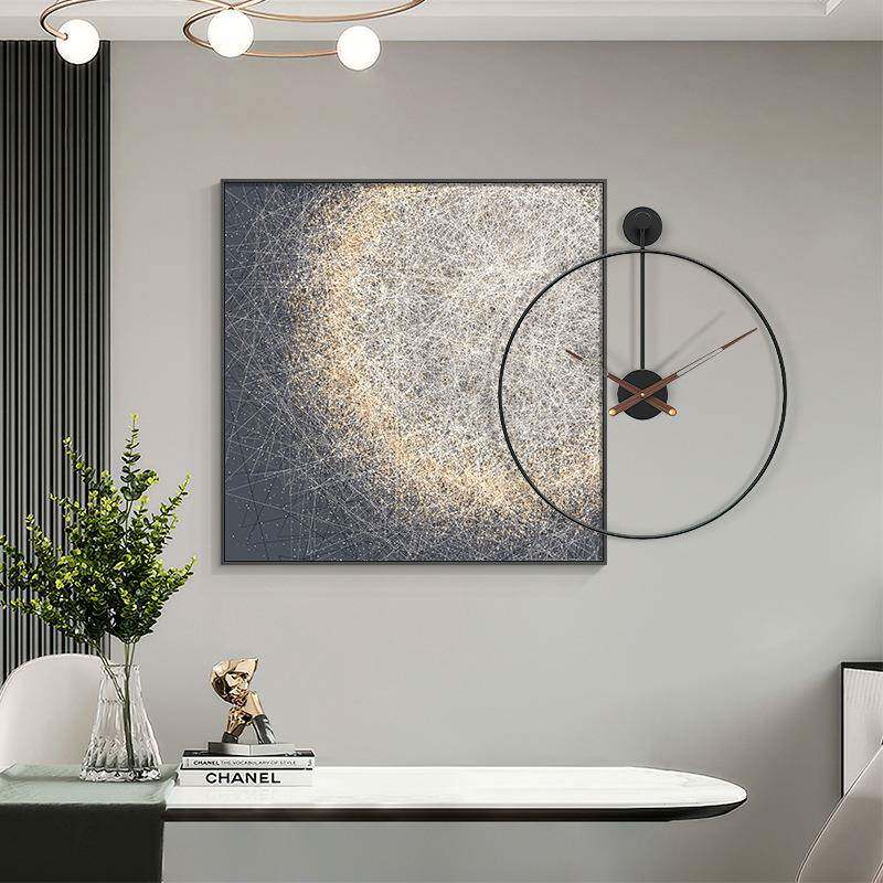 饭厅简约客厅创意钟表挂画壁画带挂钟现代轻奢抽象餐厅墙面装饰画