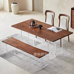 北美黑胡桃木餐桌亚克力悬浮书桌茶桌樱桃木松木实木家用办公简约
