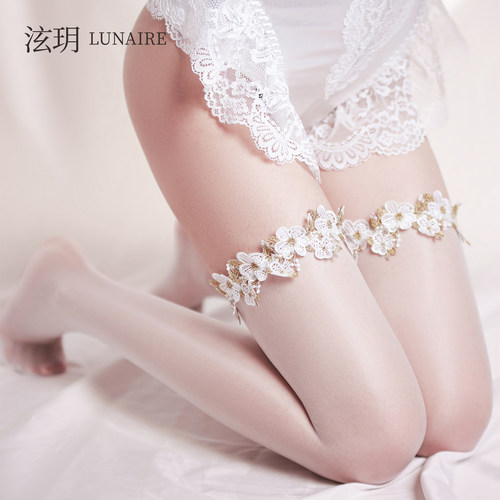 泫玥「花钿」5D重工金线刺绣立体高筒过膝袜超薄丝滑油亮纯欲性感