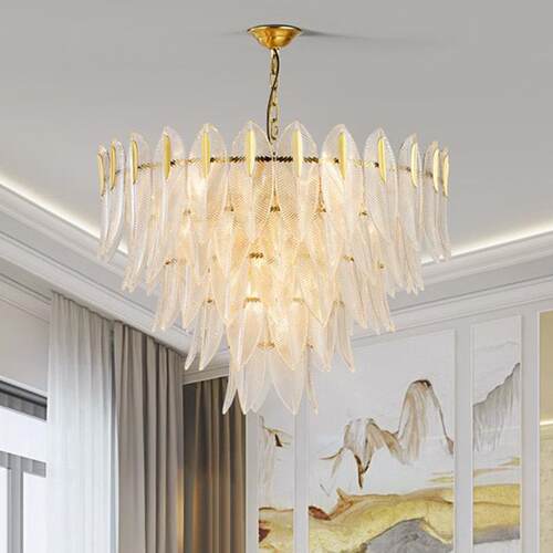 现代轻奢客厅玻璃吊灯餐厅楼梯简约设计师全铜羽毛卧室灯