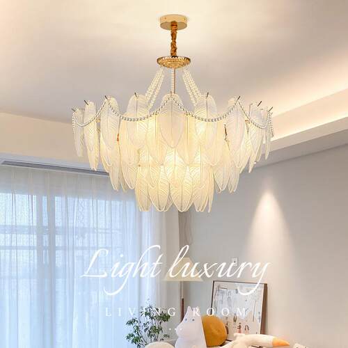 卧室客厅奶油风羽毛吊灯简约现代客厅灯温馨网红卧室灯餐厅灯新款