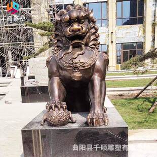 制作玻璃钢仿铜雕塑大型铜狮子雕塑铜狮子铜雕户外景观装饰摆件