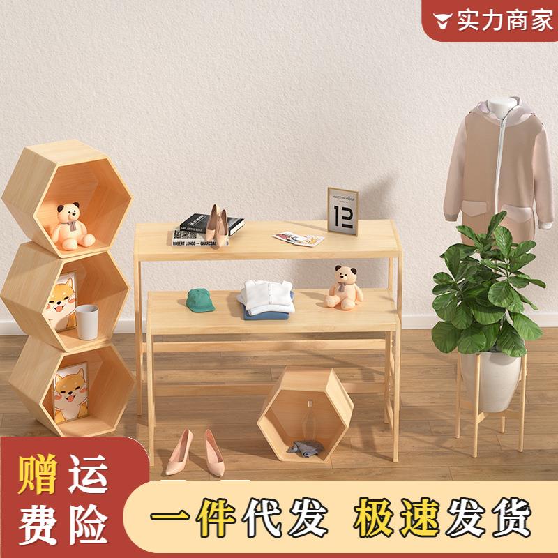 服装店橱窗装饰品女装展示桌流水台中岛展示台童装木质花店陈列桌