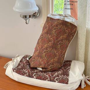 古典新中式苦荞枕绑带式可调式亚麻养生印花荞麦枕印花提花枕头