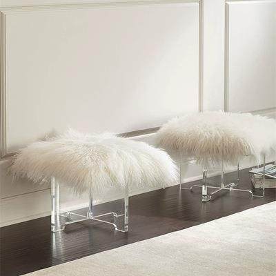 休闲羊毛沙发墩透明亚克力化妆凳轻奢高级感现代简约梳妆凳方凳