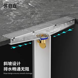 带斜坡长条形大排量排水地漏304不锈钢6.8cm宽家用型竹排防臭地漏