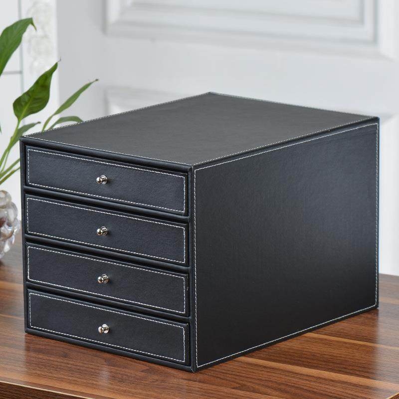 高档皮质桌面文件柜四层抽屉柜A4资料整理柜办公桌面收纳储物盒,收纳整理,烫衣板及配件,淘宝优惠券,粉丝福利购,淘宝优惠卷