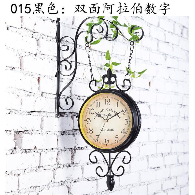 欧式仿古铁艺钟表家用创意个性双面挂钟客厅复古时钟挂墙简约挂表