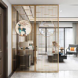 不锈钢屏风隔断新中式客厅房间办公室酒店铁艺玄关隔断折叠屏风架