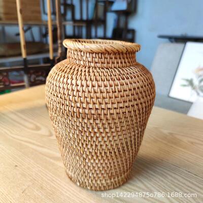 越南秋藤编简约手工花瓶家居客厅干花插花北欧装饰花器花篮摆件