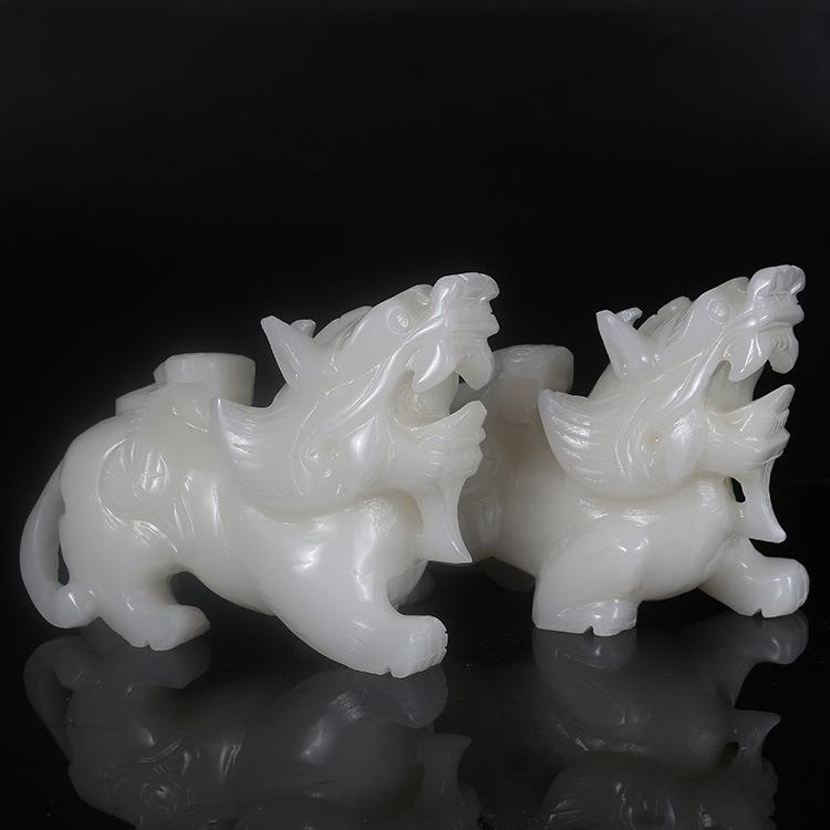 汉白玉如意金钱 貔貅摆件雌雄一对家居装饰品摆设