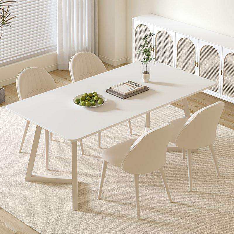 岩板餐桌奶油风法式轻奢现代简约小户型纯白长方形餐桌椅组合家用
