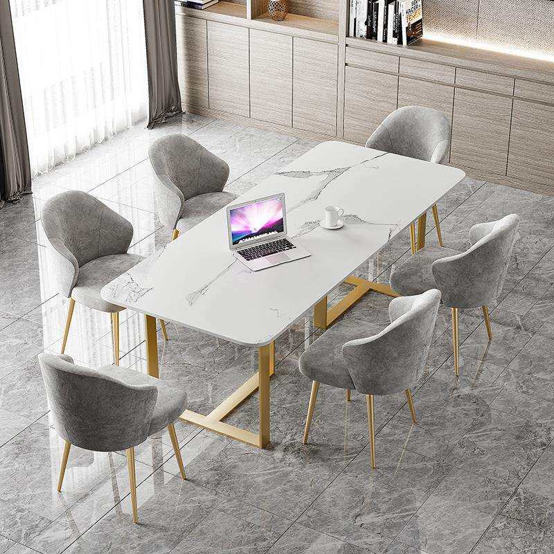 现代简约岩板餐桌商务办公工作台接待洽谈桌客厅小户型餐桌带椅子