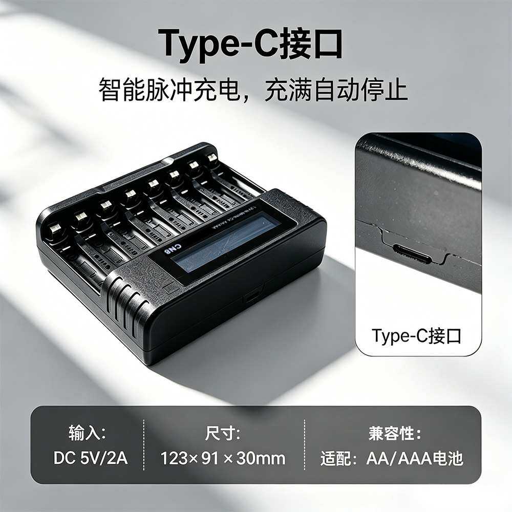 数显8槽通用智能电池充电器NIMH-NICD5号7号AA-AAA跨境资质齐全