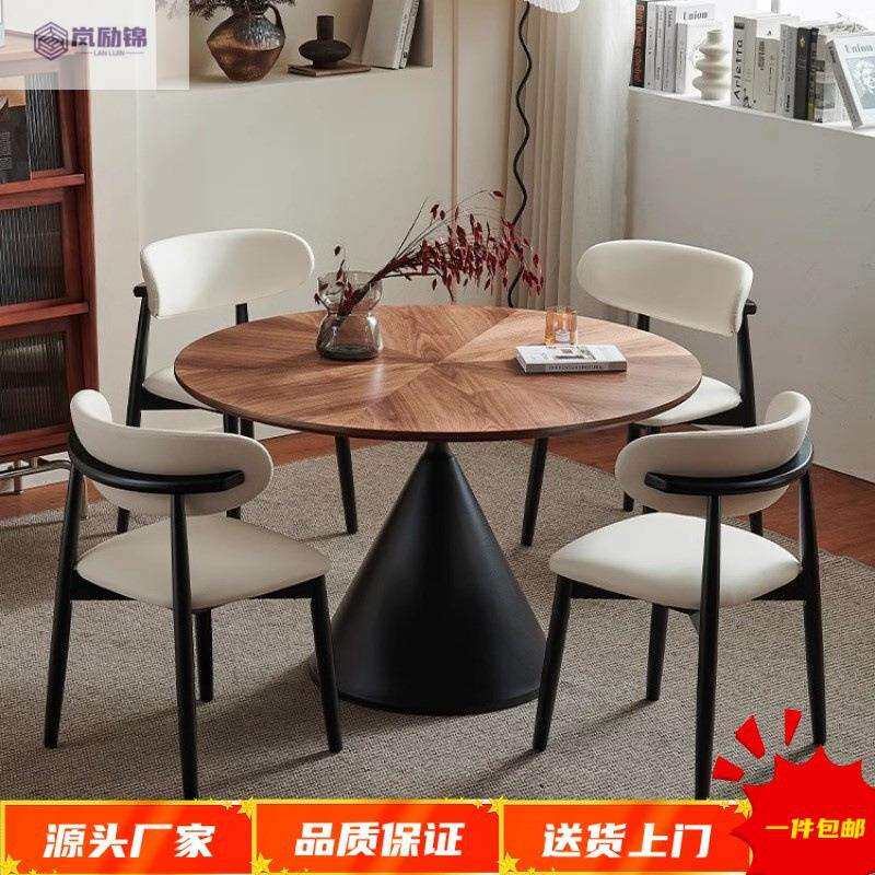 LL新中古风实木餐桌桌子家用小户型圆桌法式饭桌复古简约椅子