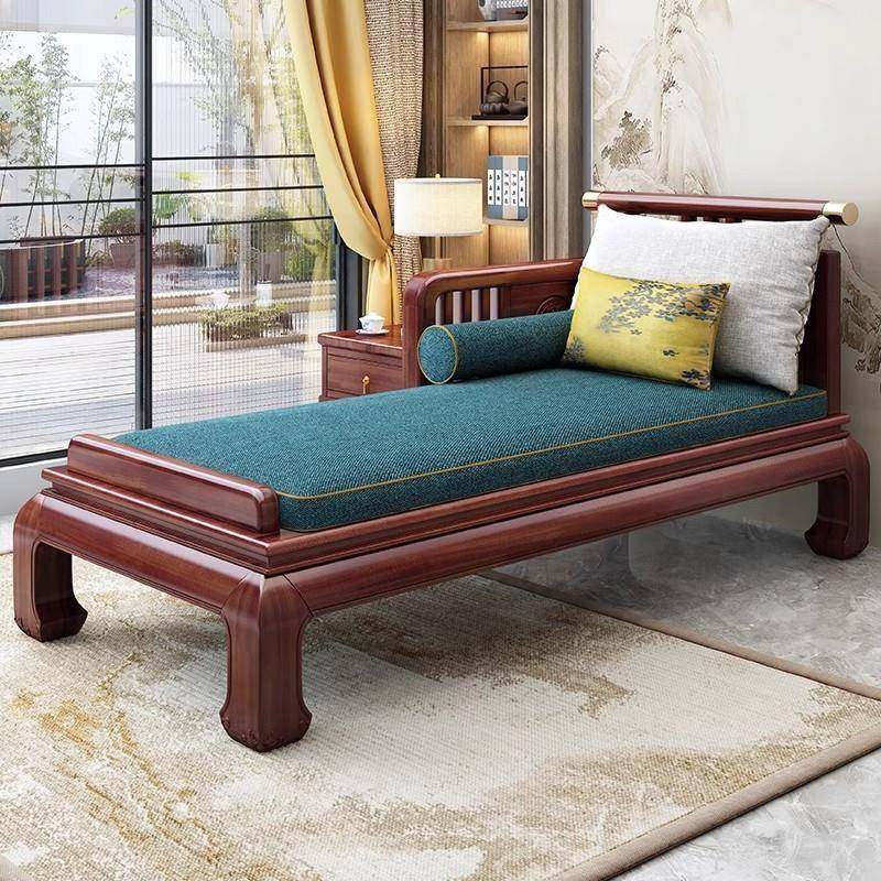 新中式贵妃椅实木香樟木客厅卧室太妃躺椅单人沙发床贵妃榻木沙发