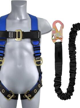 欧式全身安全带背D形环舌扣腿打孔荧光绿色带减震系索ANSI