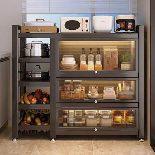 厨房置物架落地多层收纳储物柜子靠墙家用多功能带门碗餐边柜橱柜