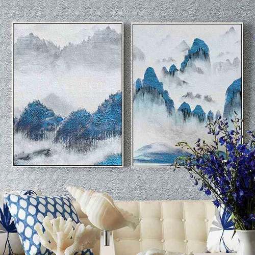 现代简约抽象三联装饰画客厅走廊玄关卧室壁画电表箱手绘油画有框