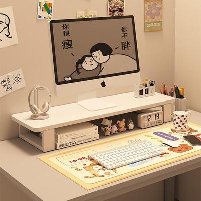 白色增高架实木电脑显示器增高架桌面收纳置物架子电脑显示器架