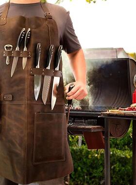 PU皮围裙防水防油多用途复古工匠烧烤防污工作服围裙直销