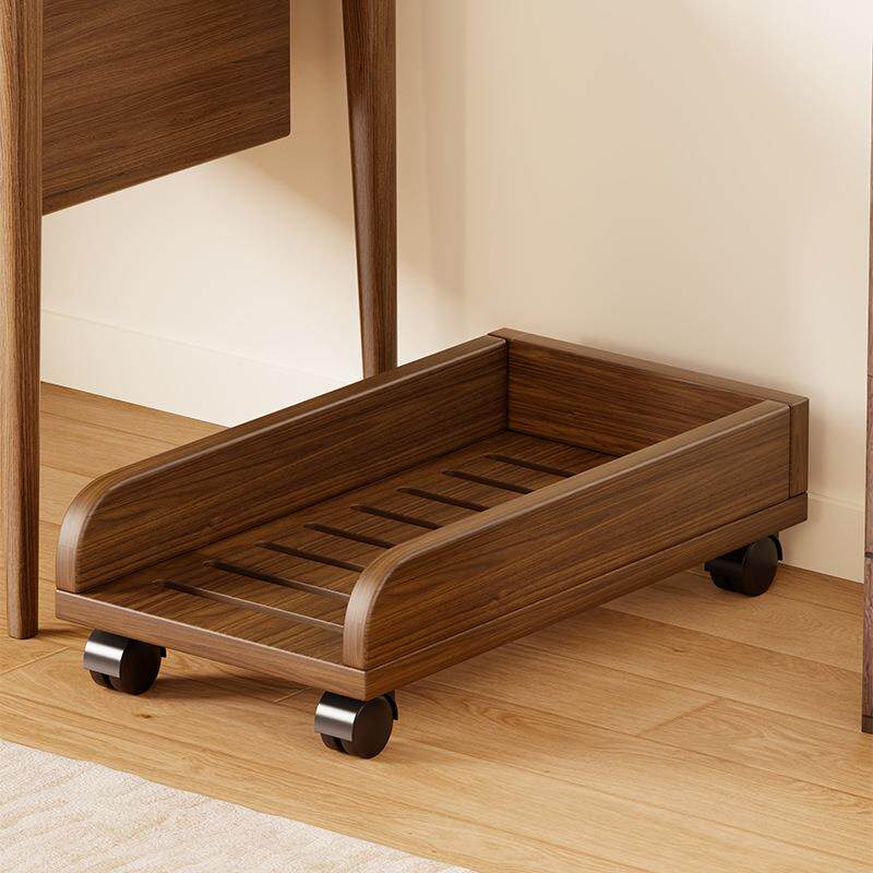 实木电脑主机托架移动底座办公桌下置物架加宽台式机箱收