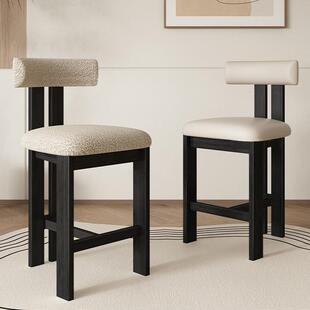 法式吧台椅中古风家用酒吧餐厅休闲高脚椅北欧设计师前台实木椅子