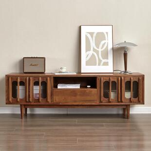 北美黑胡桃全实木复古电视柜简约樱桃木原木客厅多功能储物电视柜