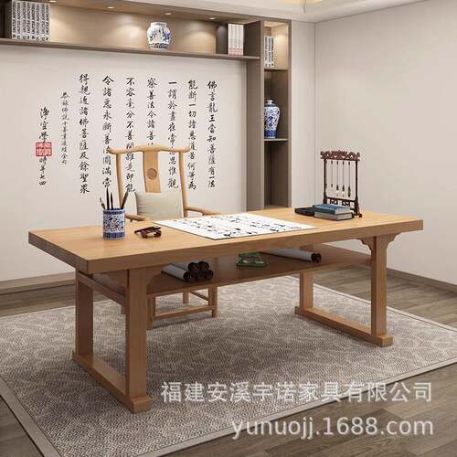中式实木家用书房毛笔书法专用桌简约案台双层书桌书画桌书法桌子