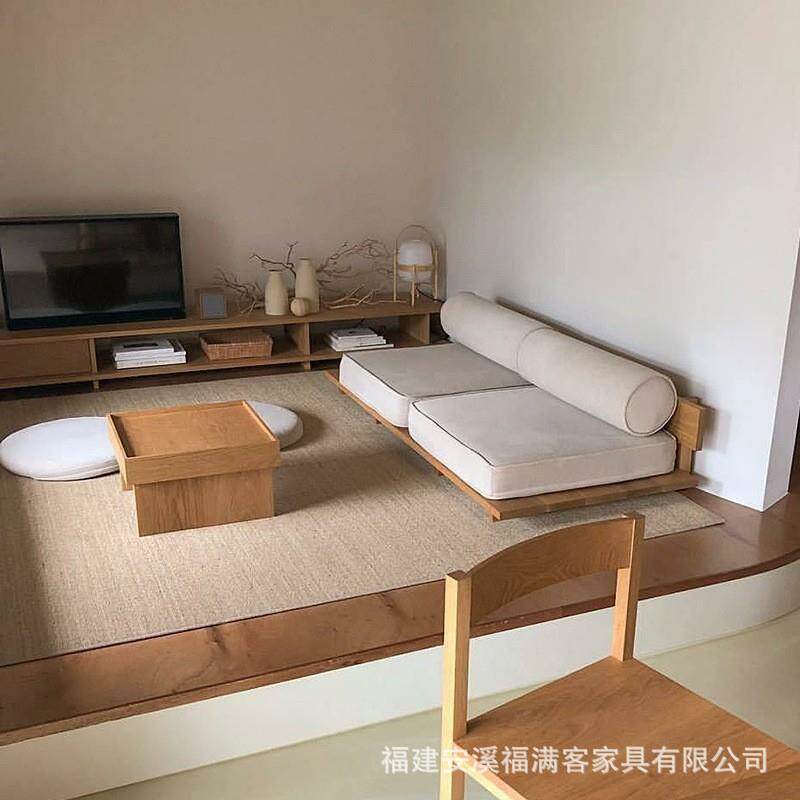 实木沙发日式客厅榻榻米布艺长沙发可拆洗双人地台三人位原木民宿