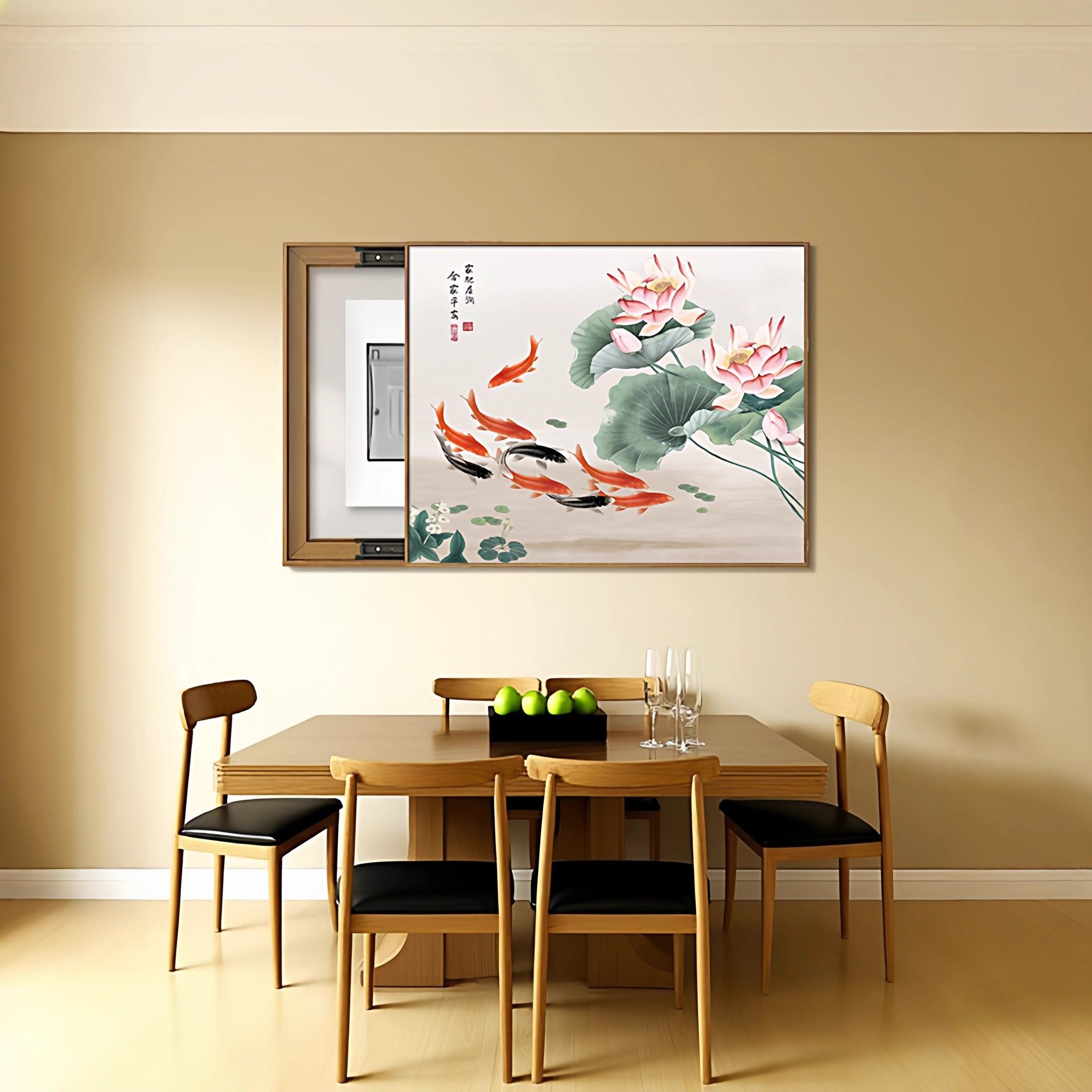 九鱼图电表箱装饰画2025新款新中式免打孔开关盒子配电箱遮挡挂画,家居饰品,电表箱装饰画,淘宝优惠券,粉丝福利购,淘宝优惠卷