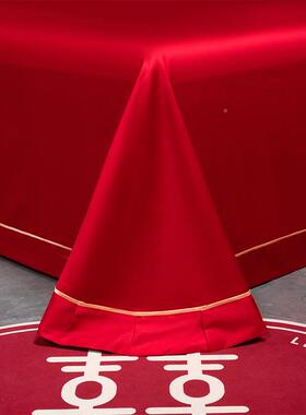 婚庆枕结婚大红色纯棉女方EIE床单单酒店被亲单件套三件套刺绣接