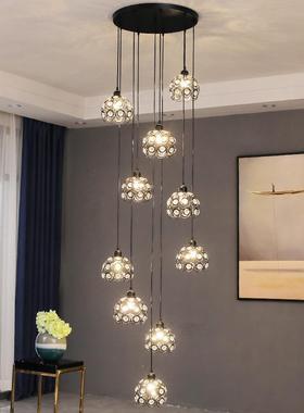 小复式lft吊灯美式简轻奢约现个性旋转楼梯间公寓TCHo挑空长吊代