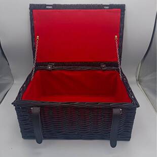 柳条织筐保野餐编篮手提篮带盖户外野ILE餐大框销子天然环藤条畅