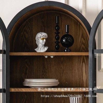 美式复古高柜做柜旧实木玄关柜VHE玻璃酒店酒民宿拱形柜靠墙书物