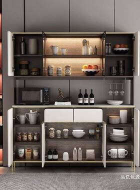 能Tal轻岩意式简约餐边柜靠奢墙酒板柜一体厨房多QUF功大容量储物