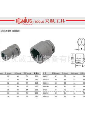 ENIS天赋工具3/WLI4″气动公6六U角套筒铬钼钢645217-制645G270