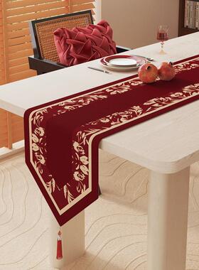 红色庆喜庆中桌旗结婚喜茶布几茶旗结YHB婚餐边柜盖电视柜间长条
