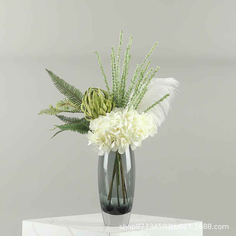 简现544间代玻璃真花瓶家居软装饰品样板房客厅餐仿桌面插花艺摆