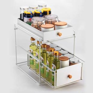 房白色好拿免打孔家用厨JY-1双层可抽拉桌面调取味架调台面料架收