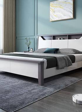 白色实木床1型.8米双人婚床现代简1.5m128-6#主卧家用经济储物约