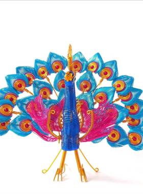 开屏凤，彩色铝线手工编制凤凰模型，家居，摆件装无，饰旅游纪凰