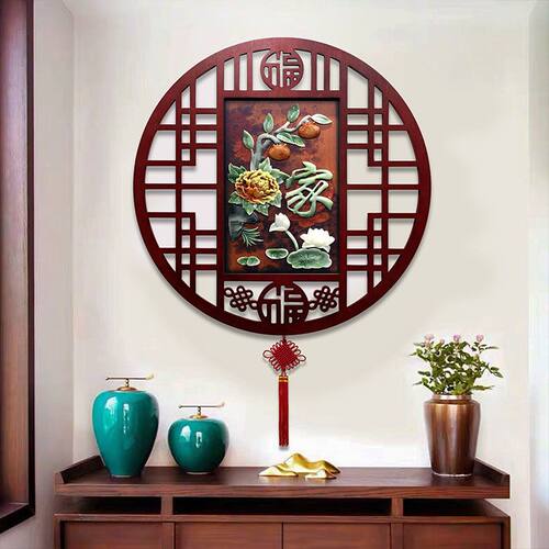 玄关装饰画圆形中式客厅沙发背景墙玉雕挂画走廊卧室挂件餐厅壁画