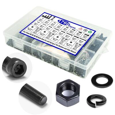 176色8680/175pcs黑12.9钉级圆柱头内六角螺配螺母平0弹垫套装高