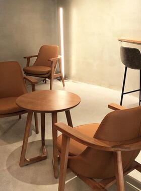 啡实木厅休闲沙发椅子工奶茶甜品店桌椅组合网红80178业风一桌二